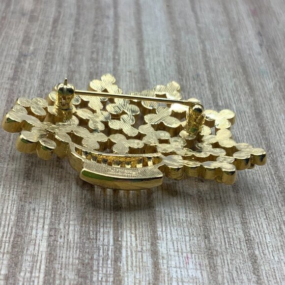 Monet Vintage Bouquet Flower Basket Gold Tone Brooch Pin - Picture 3 of 8